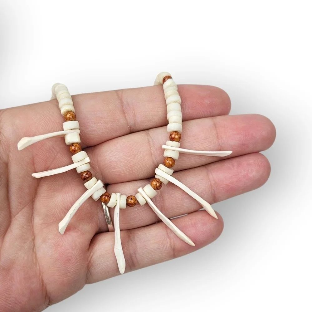 Vintage Heishi Shell Necklace Mermaid Collar Off White Beaded Sterling 15.75